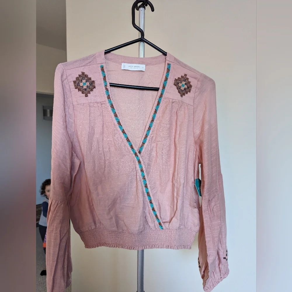 Lucky brand Beaded Surplice Wrap Top - Picture 6 of 7